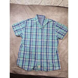 Izod Saltwater Mens Button Down Short Sleeve Blue